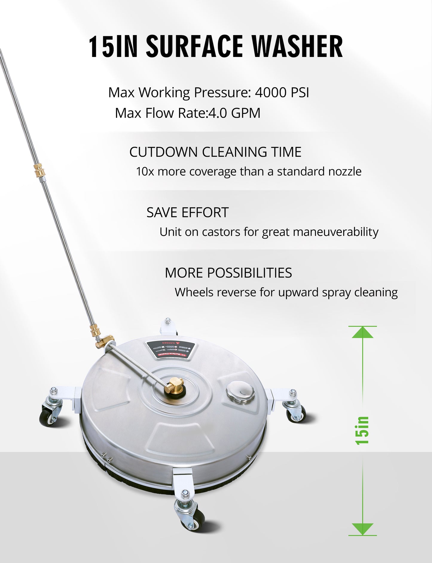 SWIPESMITH 15-Inch Pressure Washer Surface Cleaner