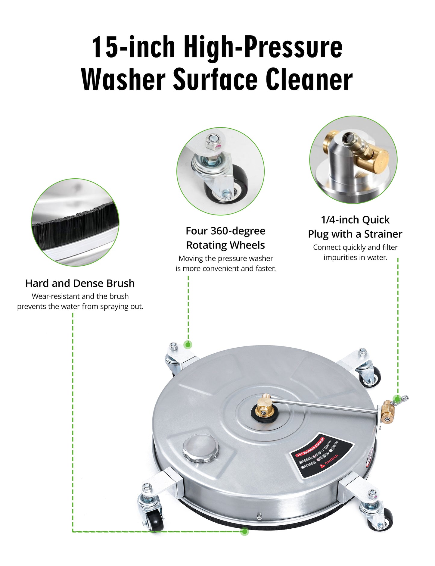 SWIPESMITH 15-Inch Pressure Washer Surface Cleaner